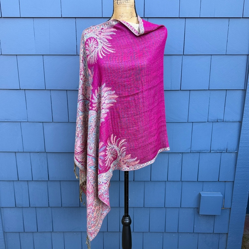 Elegant Fuchsia Paisley Wrap Shawl - Women Accessories - Picture 1 of 11